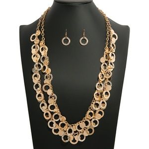 Gold multi layerd necklace/Earring Set